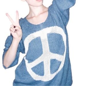 Wildfox light blue Peace sign sweater xs